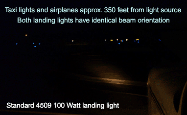 HID landing lights: comparison of XVision H.I.D. light and incandescent conventional landing light